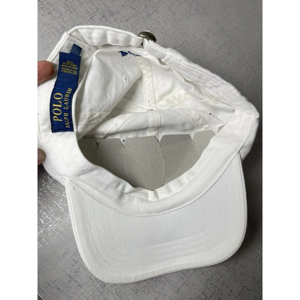 Polo Ralph Lauren Men's O/S Adjustable Baseball Cap Cotton White /Blue Pony Logo - Picture 8 of 11